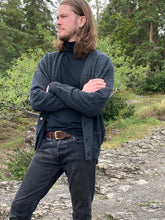 Load image into Gallery viewer, Mens Lambswool Cardigan – Charcoal