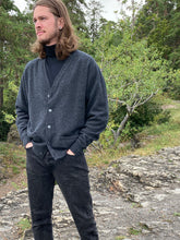 Load image into Gallery viewer, Mens Lambswool Cardigan – Charcoal