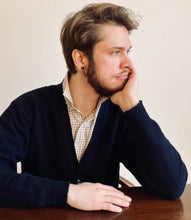 Load image into Gallery viewer, Mens Lambswool Cardigan – Navy