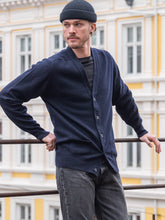 Load image into Gallery viewer, Mens Lambswool Cardigan – Navy