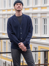Load image into Gallery viewer, Mens Lambswool Cardigan – Navy