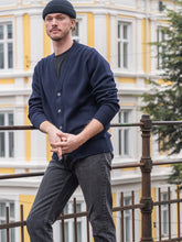Load image into Gallery viewer, Mens Lambswool Cardigan – Navy