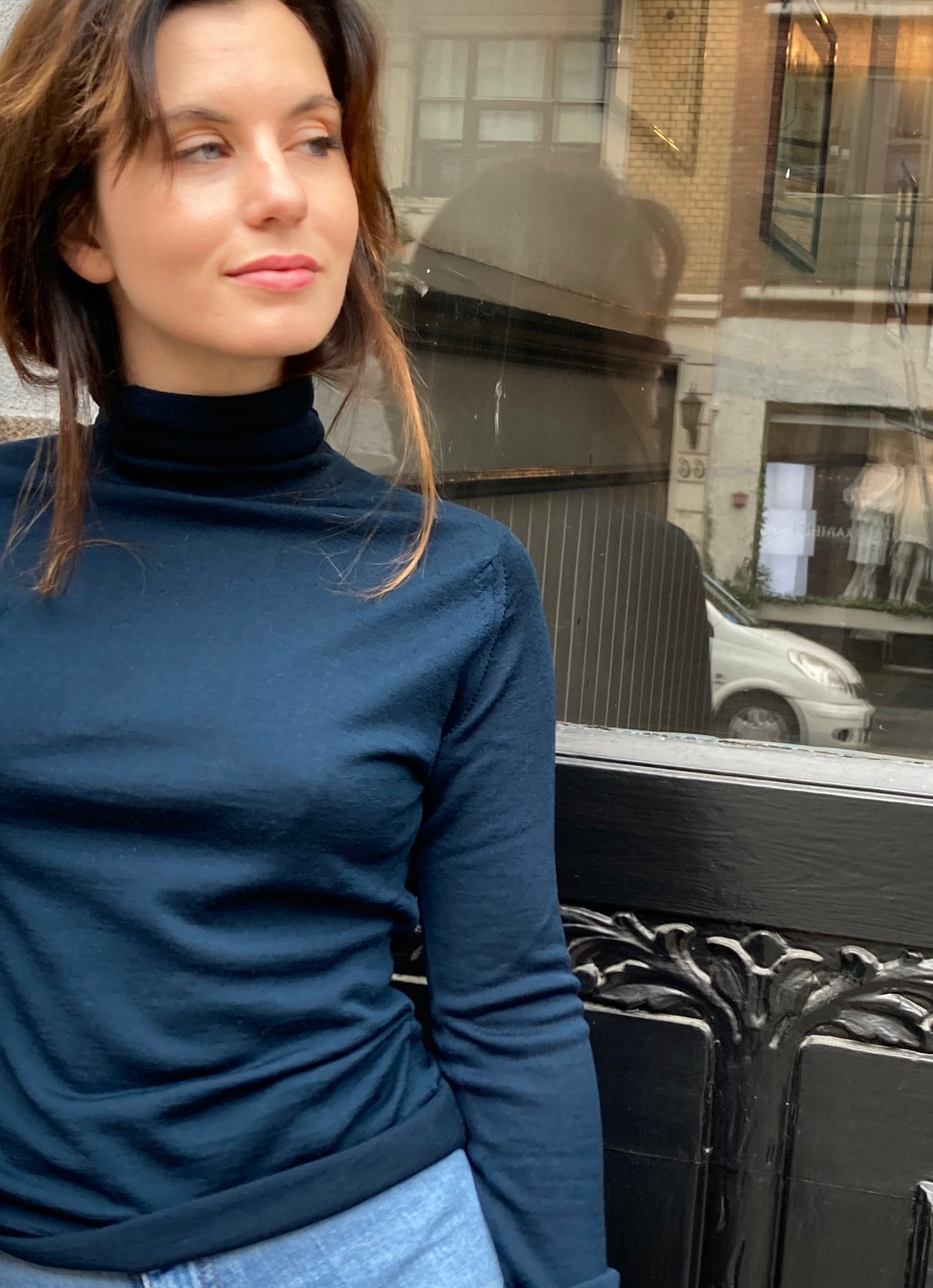 John Smedley Ladies Merino Roll Collar Orion Green – House of