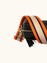 Load image into Gallery viewer, Tassel Bag Black Orange Tan Strap