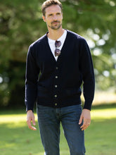 Load image into Gallery viewer, Mens Lambswool Cardigan – Navy