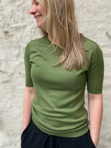 John Smedley Ladies Merino Round Neck Short Sleeve- Verdant Green