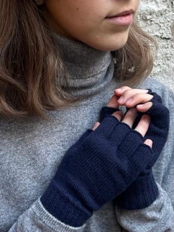 Cashmere Fingerless Gloves - Navy