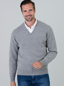 Mens Lambswool V-Neck – Flannel