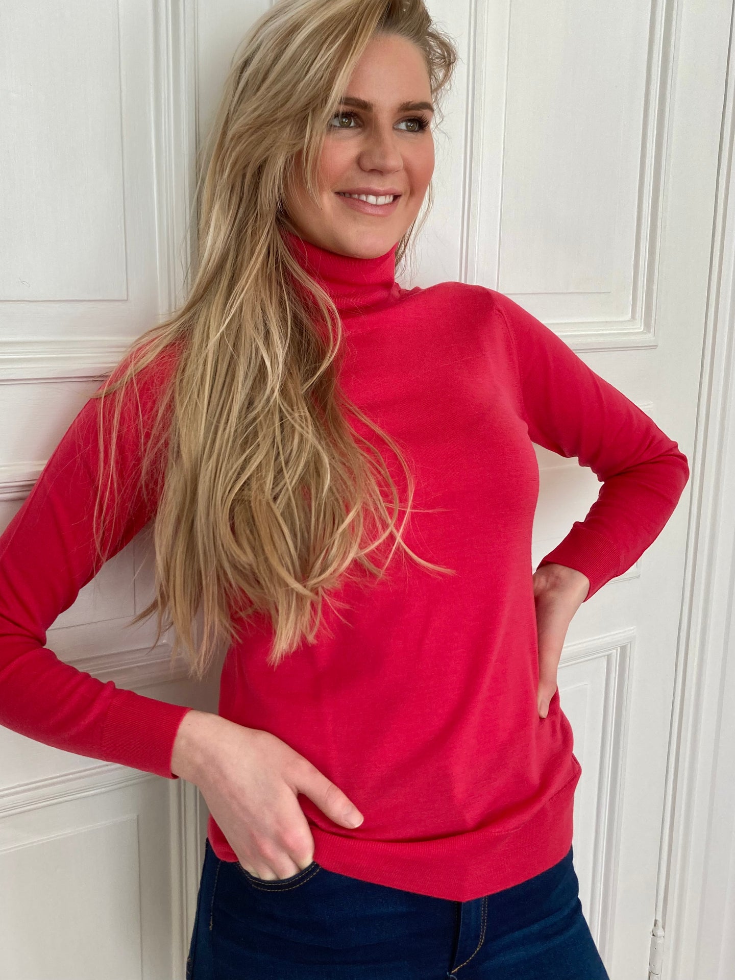 John Smedley Ladies Merino Roll Collar - Berry