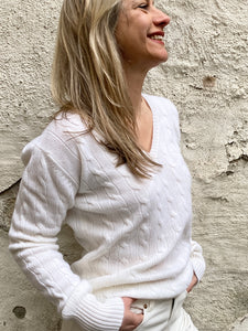 Ladies Cashmere Cable - White Undyed