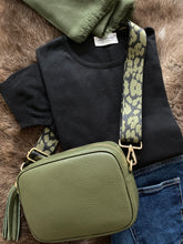 Load image into Gallery viewer, Tassel Bag Olive Cheetah Strap